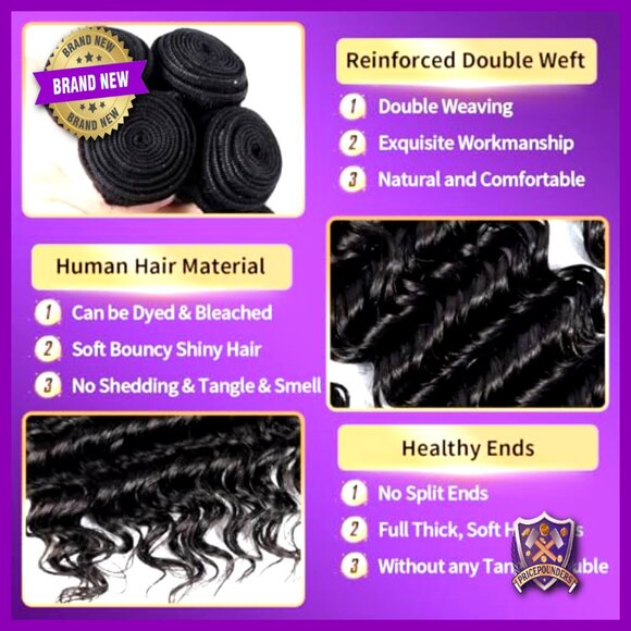 100% Human Hair Extensions 3 Bundles Deep Wave 20-24 Inch Quick Weave main image 7
